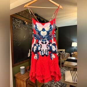 FREE PEOPLE Floral Red and blue slip dress